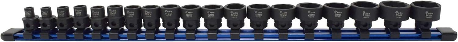 Astro Tools 78319 19pc 3/8 Drive 6-24mm Low Profile Nano Impact Socket Set - No Skips