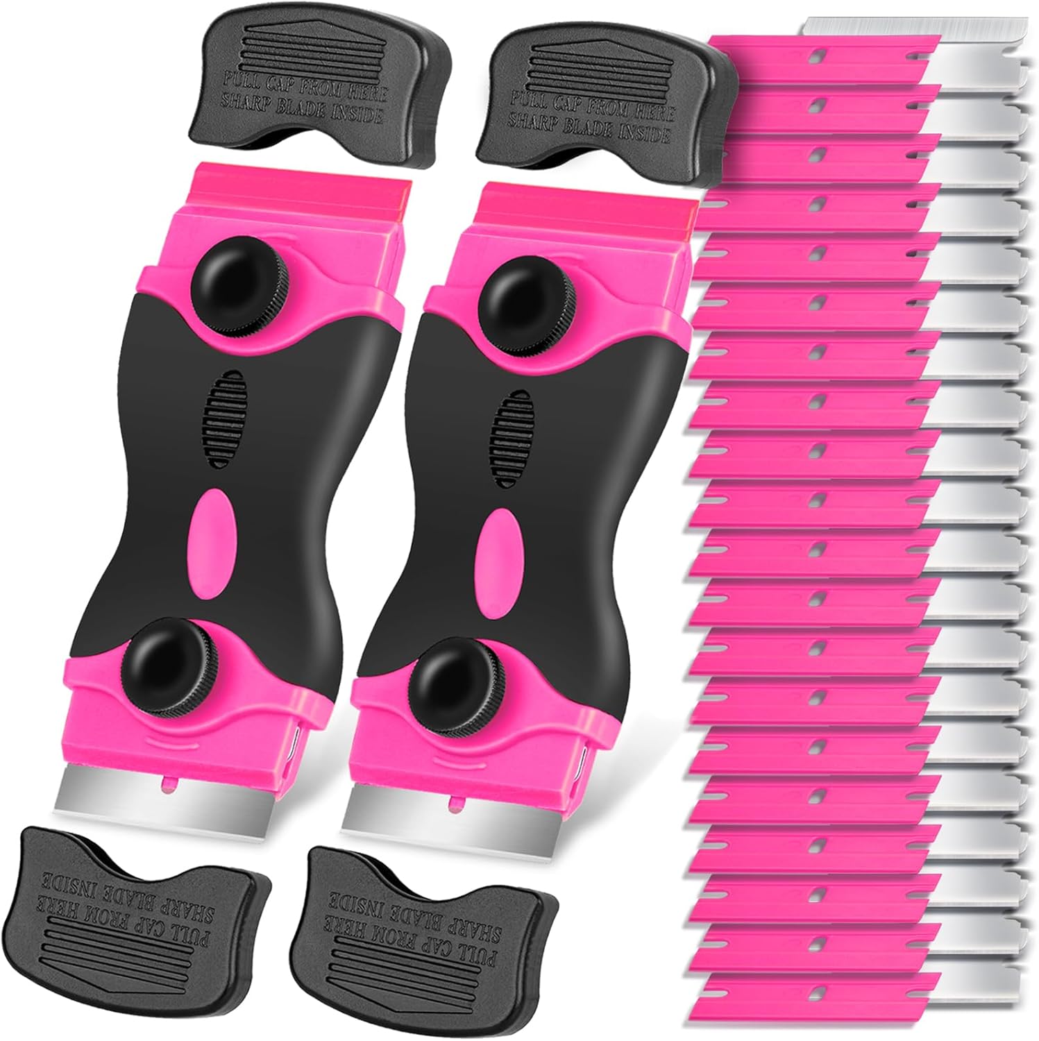 Razor Blade Scraper Tool Kit - 2Pack Razor Scrapers & 40Pcs Extra Blades. Plastic Paint Scraper Tool. Razor Scraper Tool for Glass Top Stove. Scrappers for Cleaning Window. Cooktop. Oven. Floor